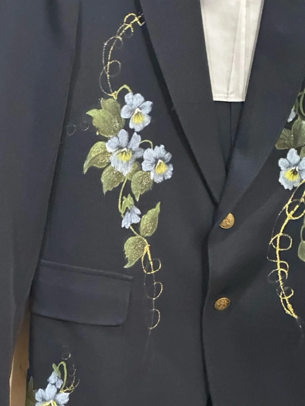 Navy Blue Hand Painted Floral Blazer size XL